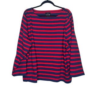 J.Crew red and navy blue striped boatneck classic fit top womens 2X nautical